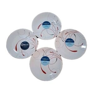 Corelle Splendor White Red Gray 10.25" Dinner Plates Set of 4 New with Tags!